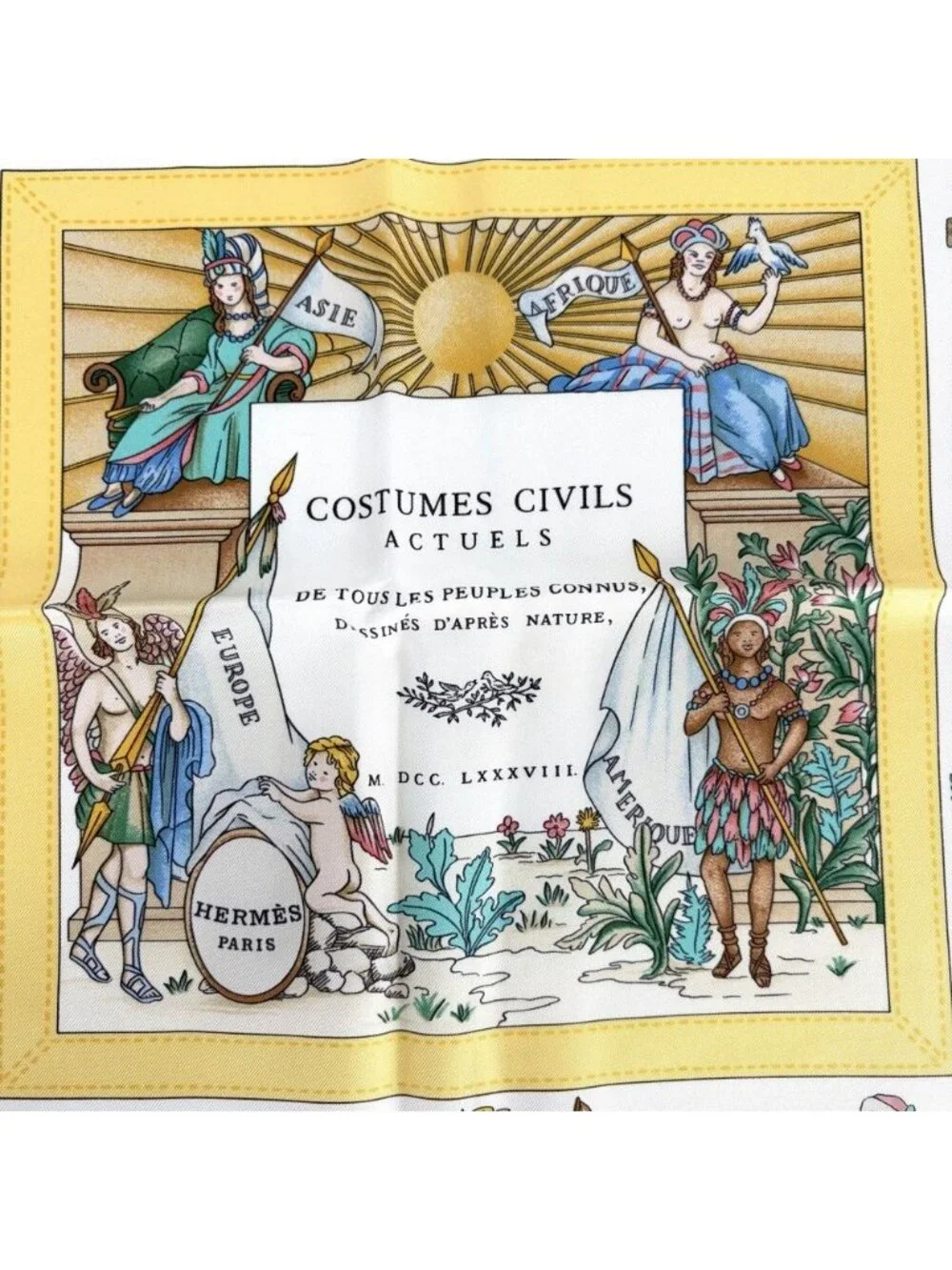 Hermes Scarf Carre 90 Costumes Civils Actuels Modern Citizen's Silk Blue Yellow